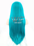 28" Long Wavy Turquoise Blue Customizable Made-To-Order Lace Front Synthetic Hair Wig LF714A