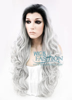 24" Long Curly Black Mixed Grey Ombre Customizable Made-To-Order Lace Front Synthetic Hair Wig LF734A