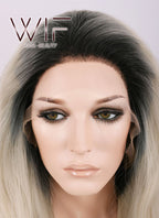 24" Long Curly Black Mixed Blonde Ombre Customizable Lace Front Synthetic Hair Wig LF734C