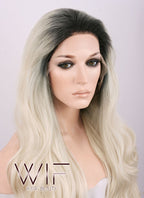 24" Long Curly Black Mixed Blonde Ombre Customizable Lace Front Synthetic Hair Wig LF734C