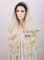 24" Long Curly Black Mixed Blonde Ombre Customizable Lace Front Synthetic Hair Wig LF734C