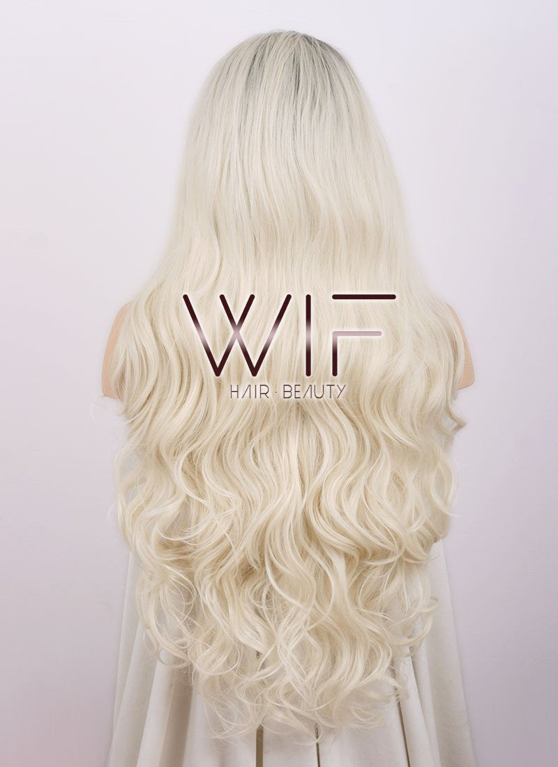 24" Long Curly Black Mixed Blonde Ombre Customizable Lace Front Synthetic Hair Wig LF734C