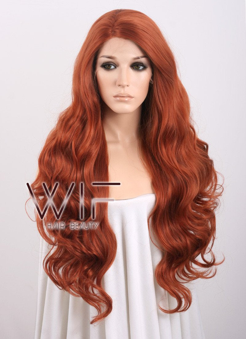 28" Wavy Reddish Brown Lace Front Synthetic Wig LF735