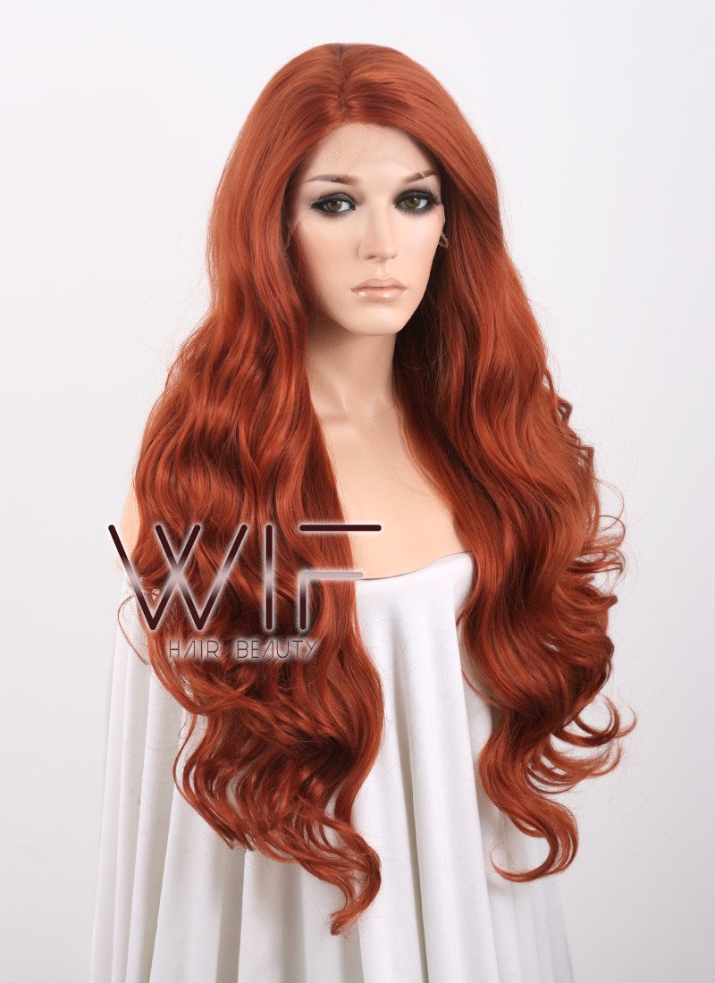 28" Wavy Reddish Brown Lace Front Synthetic Wig LF735