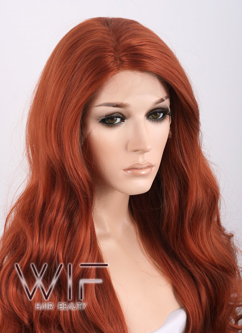 28" Wavy Reddish Brown Lace Front Synthetic Wig LF735