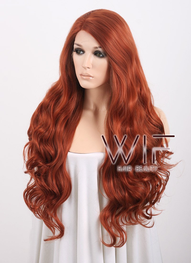 28" Wavy Reddish Brown Lace Front Synthetic Wig LF735