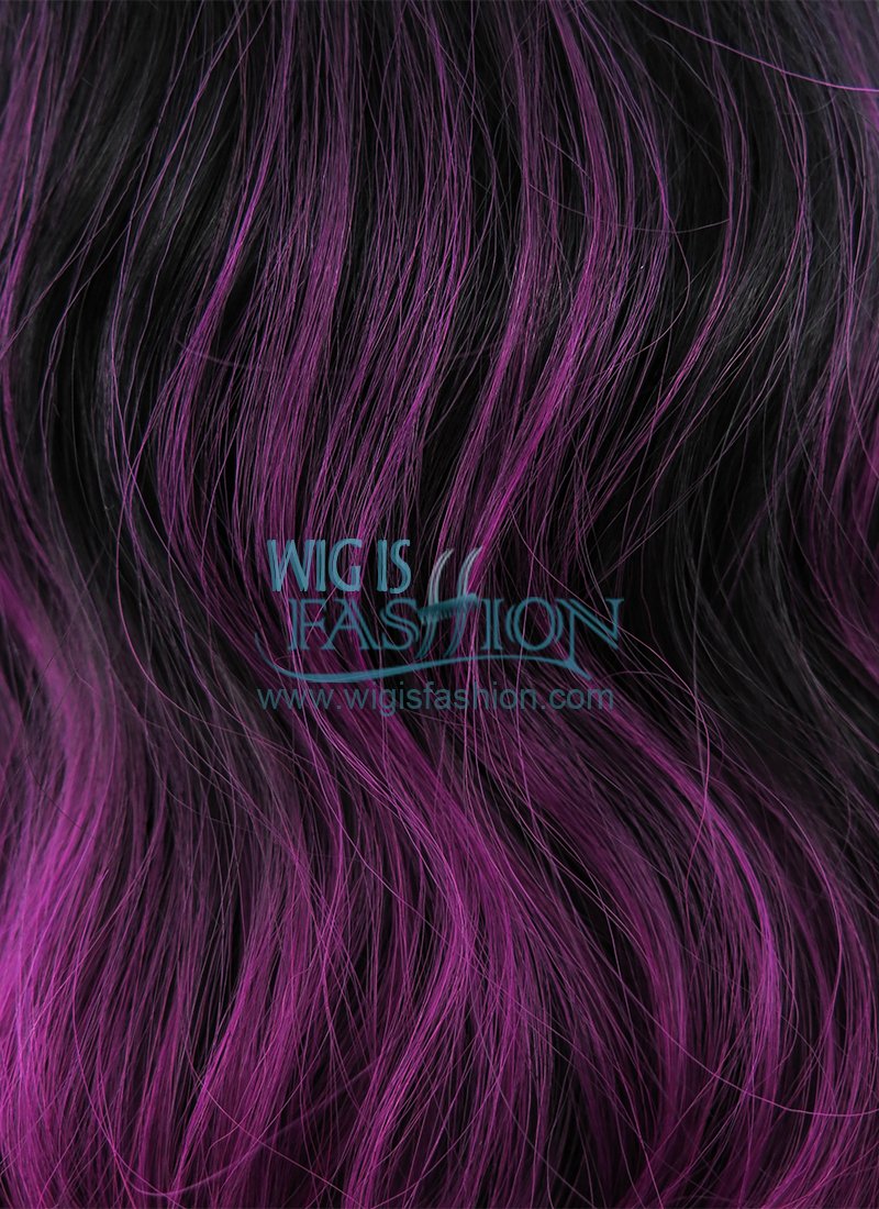 24" Wavy Black Reddish Purple Ombre Lace Front Synthetic Wig LF747