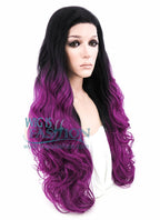 24" Wavy Black Reddish Purple Ombre Lace Front Synthetic Wig LF747