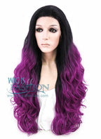 24" Wavy Black Reddish Purple Ombre Lace Front Synthetic Wig LF747