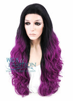 24" Wavy Black Reddish Purple Ombre Lace Front Synthetic Wig LF747