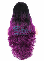 24" Wavy Black Reddish Purple Ombre Lace Front Synthetic Wig LF747