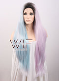 20" / 28" Long Wavy Black Light Blue Light Purple Ombre Customizable Lace Front Synthetic Hair Wig LF756