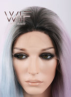 20" / 28" Long Wavy Black Light Blue Light Purple Ombre Customizable Lace Front Synthetic Hair Wig LF756