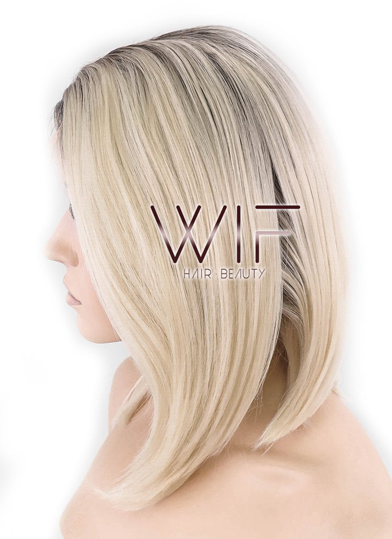 12" Straight Light Blonde With Dark Roots Lace Front Synthetic Wig LF757A