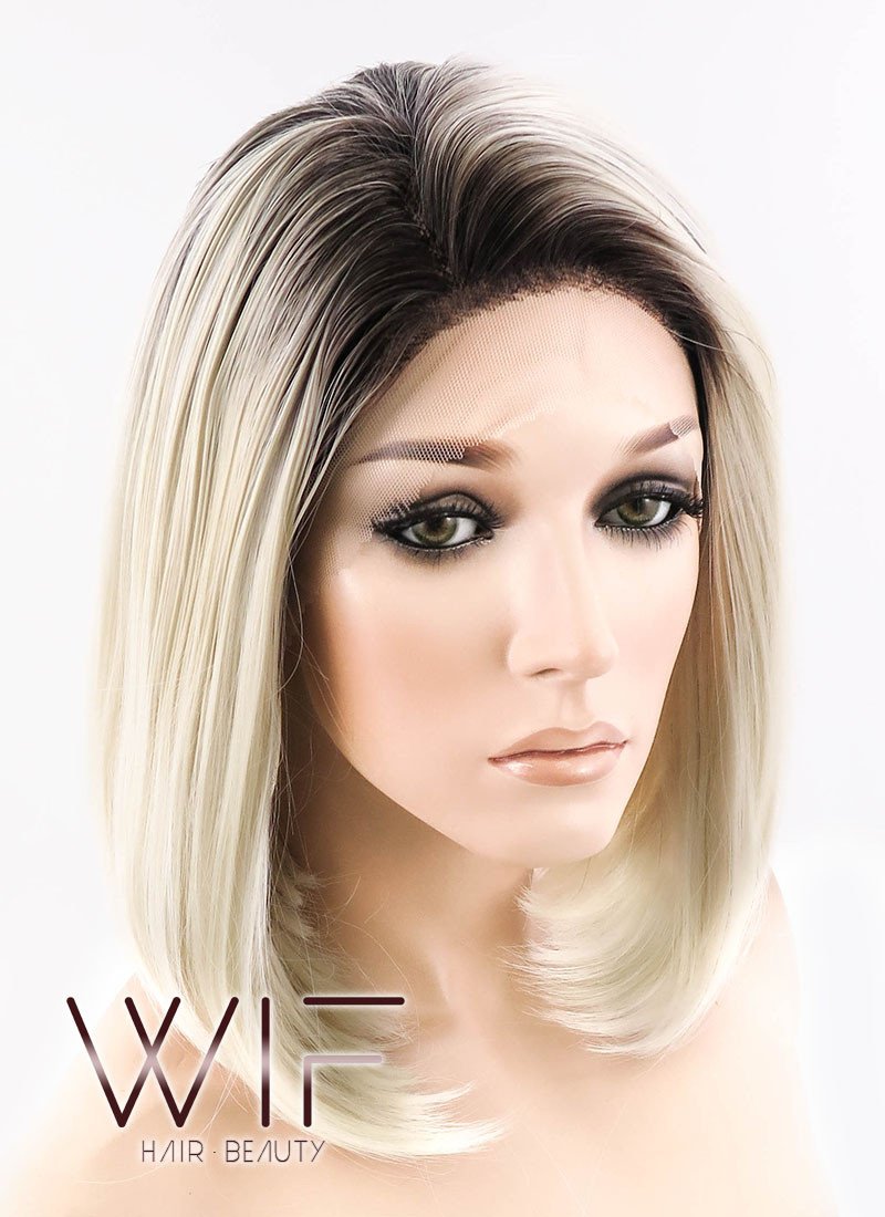 12" Straight Light Blonde With Dark Roots Lace Front Synthetic Wig LF757A