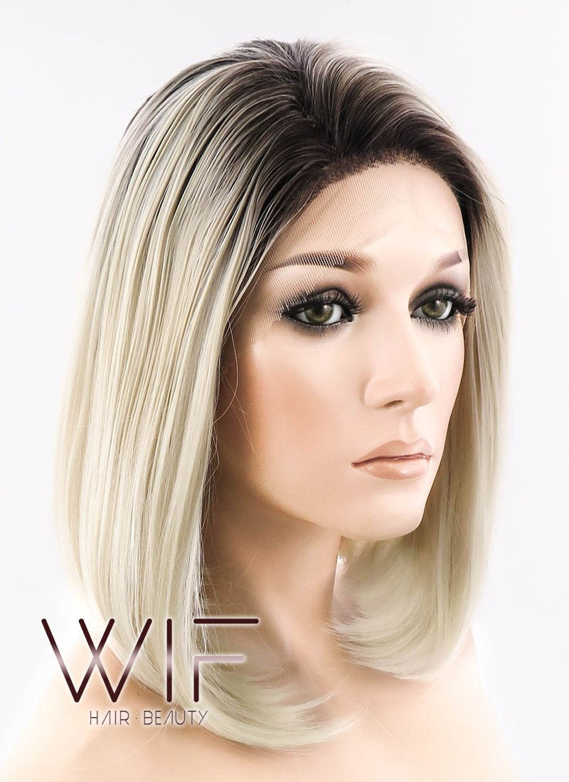 12" Straight Light Blonde With Dark Roots Lace Front Synthetic Wig LF757A
