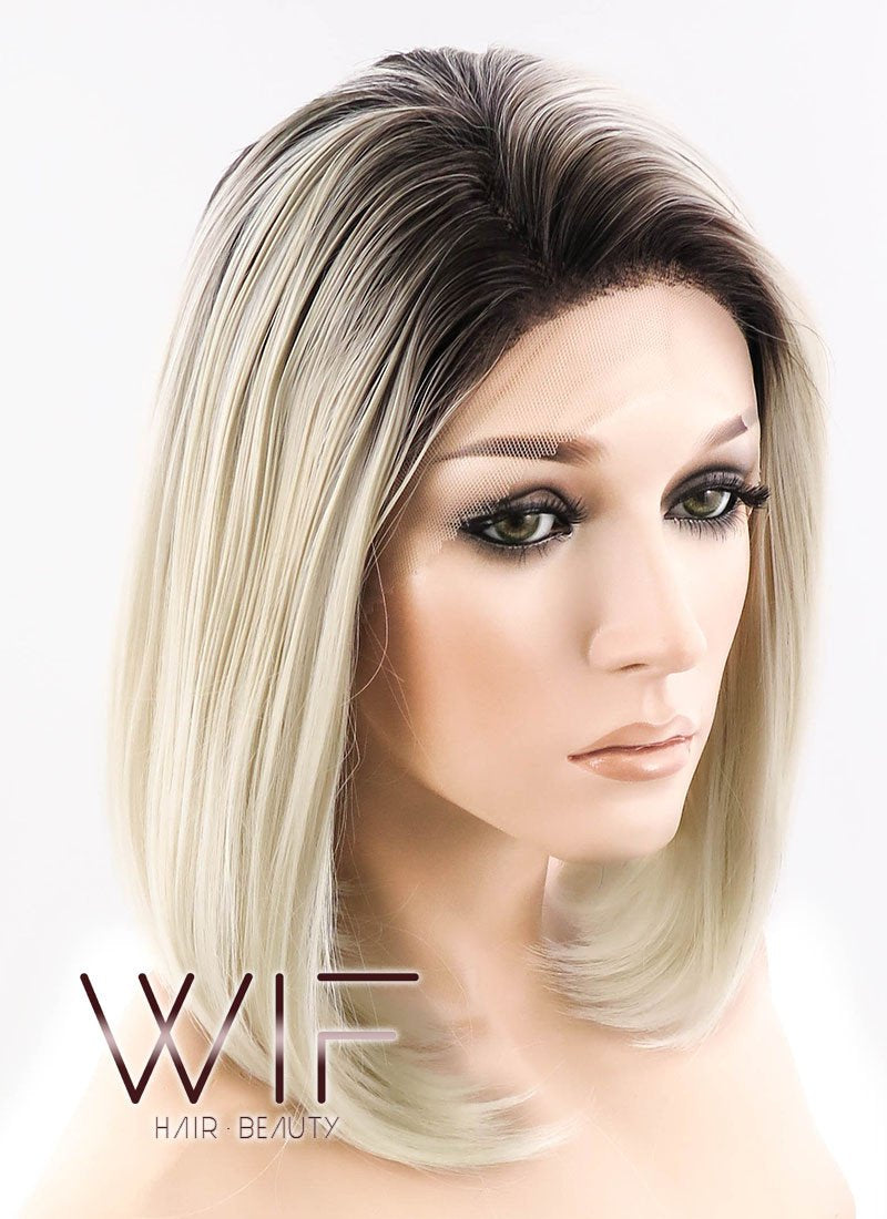12" Straight Light Blonde With Dark Roots Lace Front Synthetic Wig LF757A
