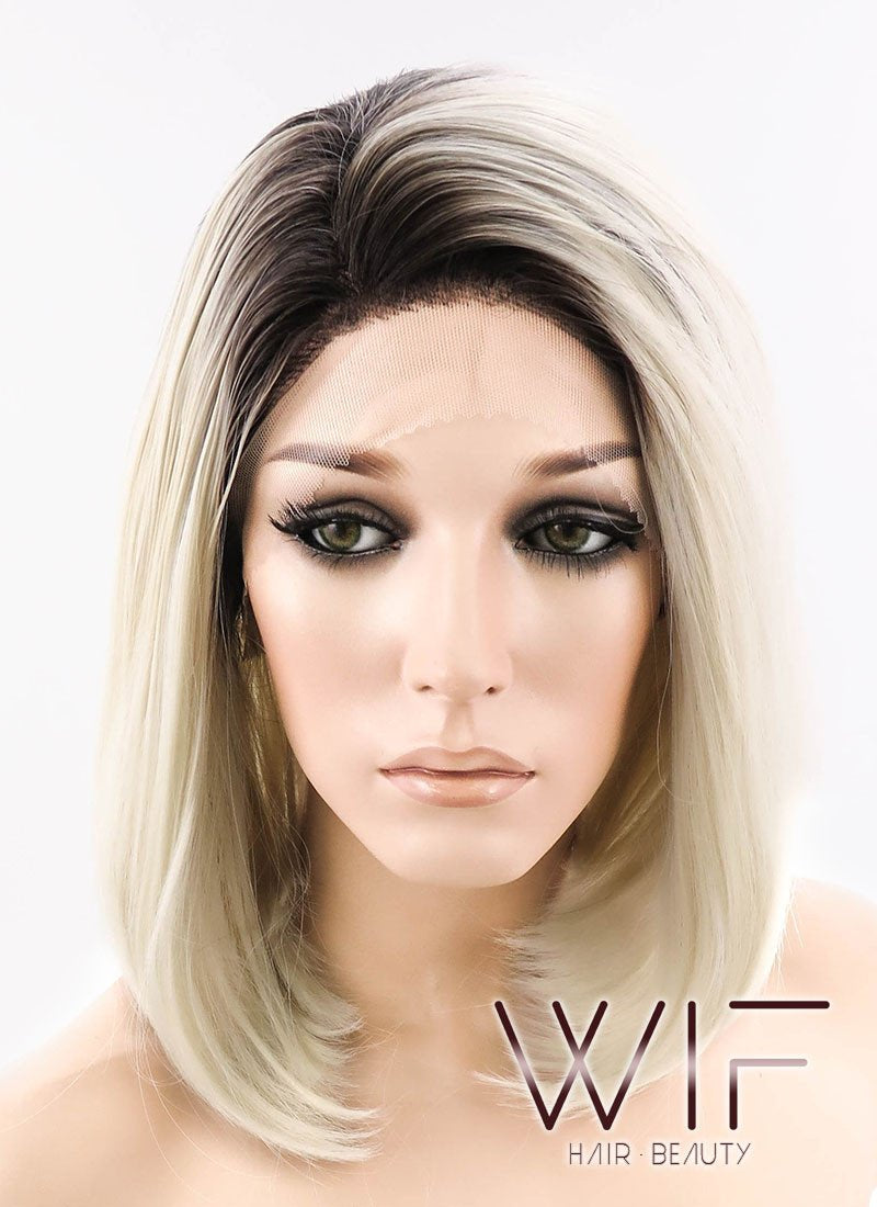 12" Straight Light Blonde With Dark Roots Lace Front Synthetic Wig LF757A