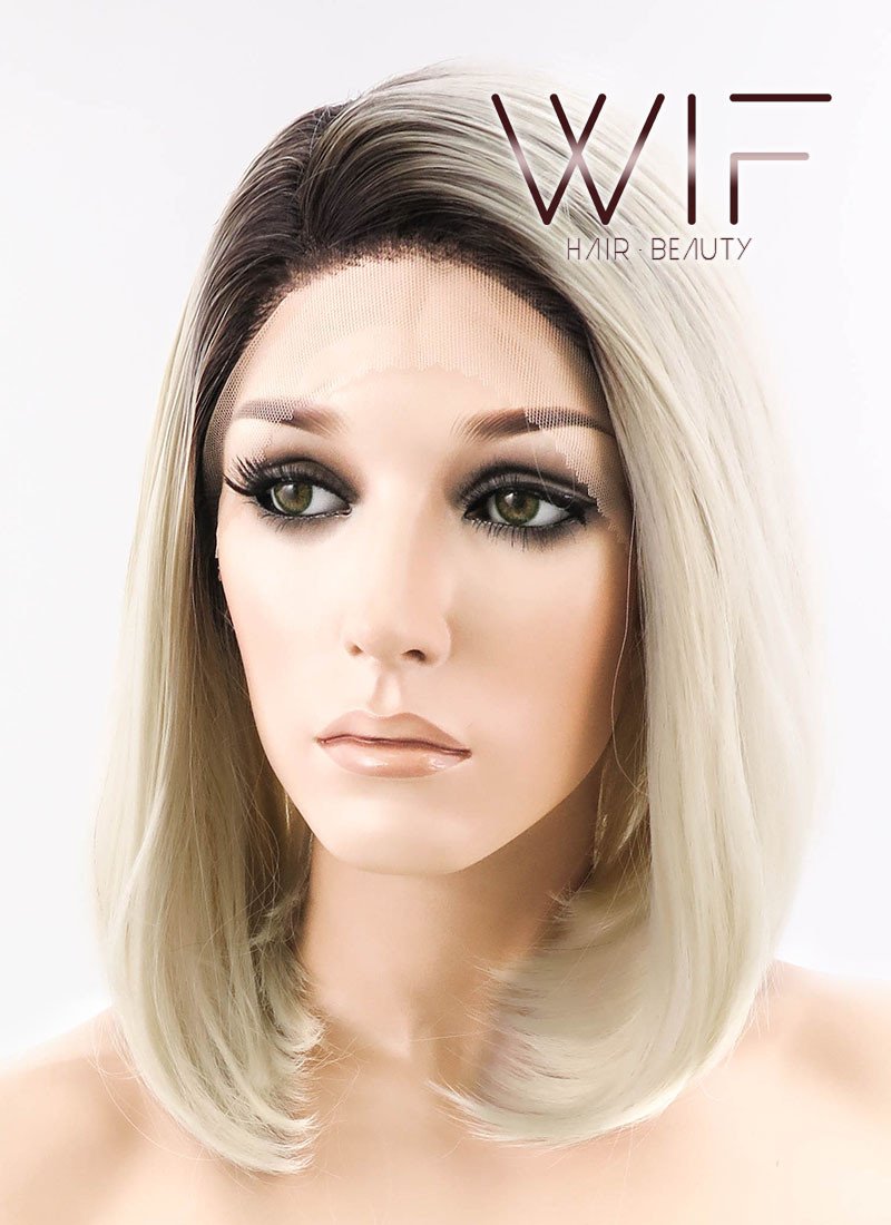 12" Straight Light Blonde With Dark Roots Lace Front Synthetic Wig LF757A