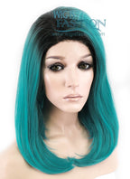 12" Straight Bluish Green With Dark Roots Lace Front Synthetic Wig LF757