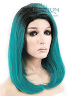 12" Straight Bluish Green With Dark Roots Lace Front Synthetic Wig LF757