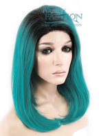12" Straight Bluish Green With Dark Roots Lace Front Synthetic Wig LF757