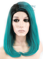 12" Straight Bluish Green With Dark Roots Lace Front Synthetic Wig LF757