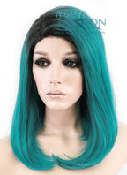 12" Straight Bluish Green With Dark Roots Lace Front Synthetic Wig LF757