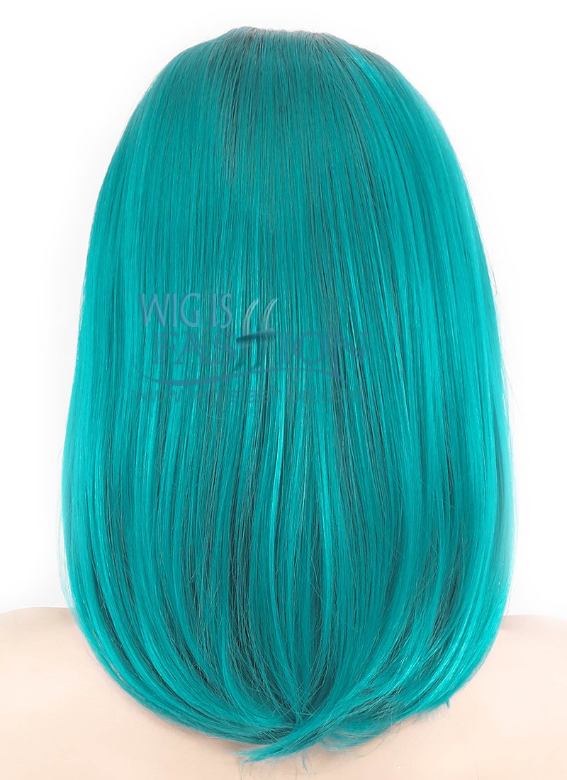 12" Straight Bluish Green With Dark Roots Lace Front Synthetic Wig LF757