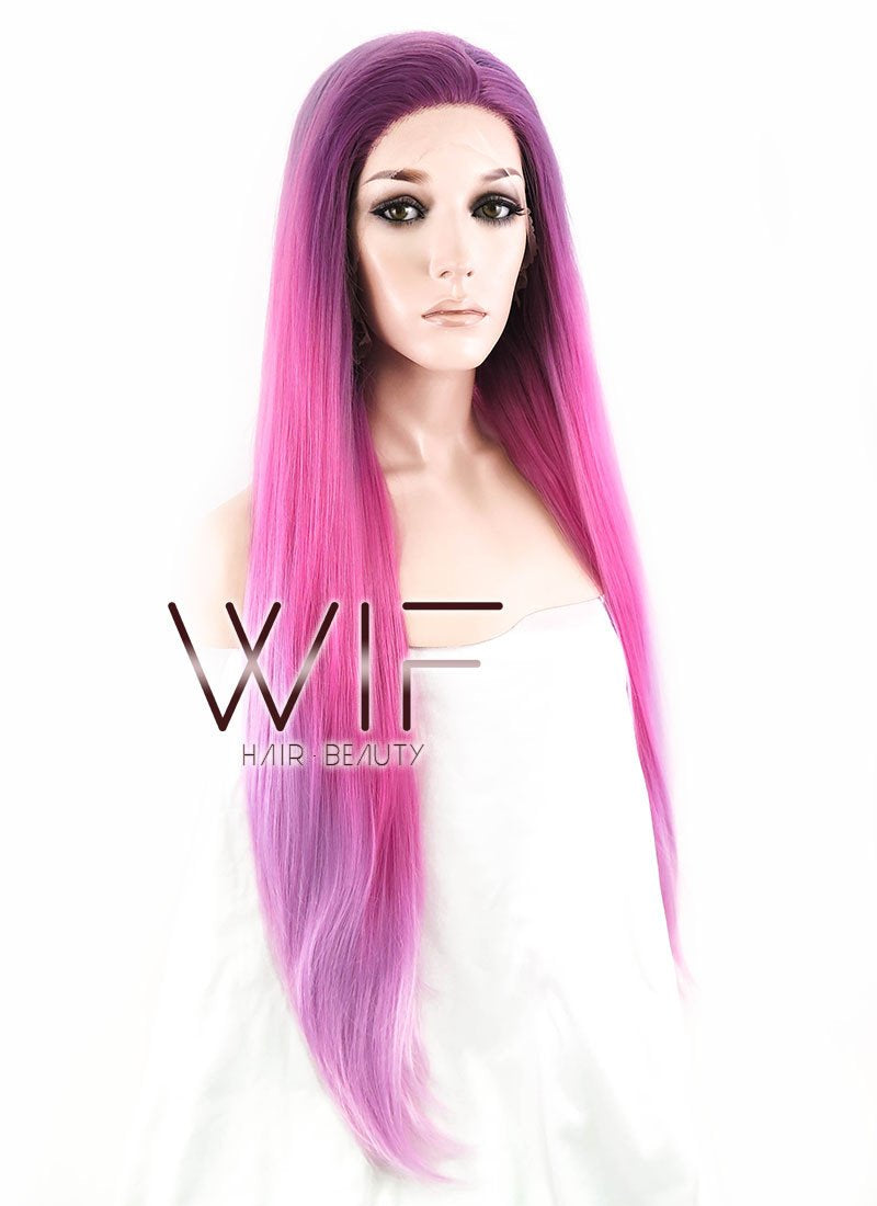 26" Straight Purple Magenta Ombre Lace Front Synthetic Wig LF768