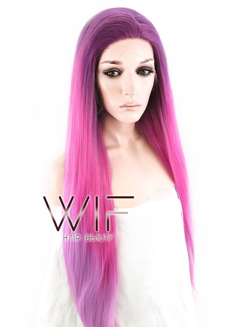 26" Straight Purple Magenta Ombre Lace Front Synthetic Wig LF768