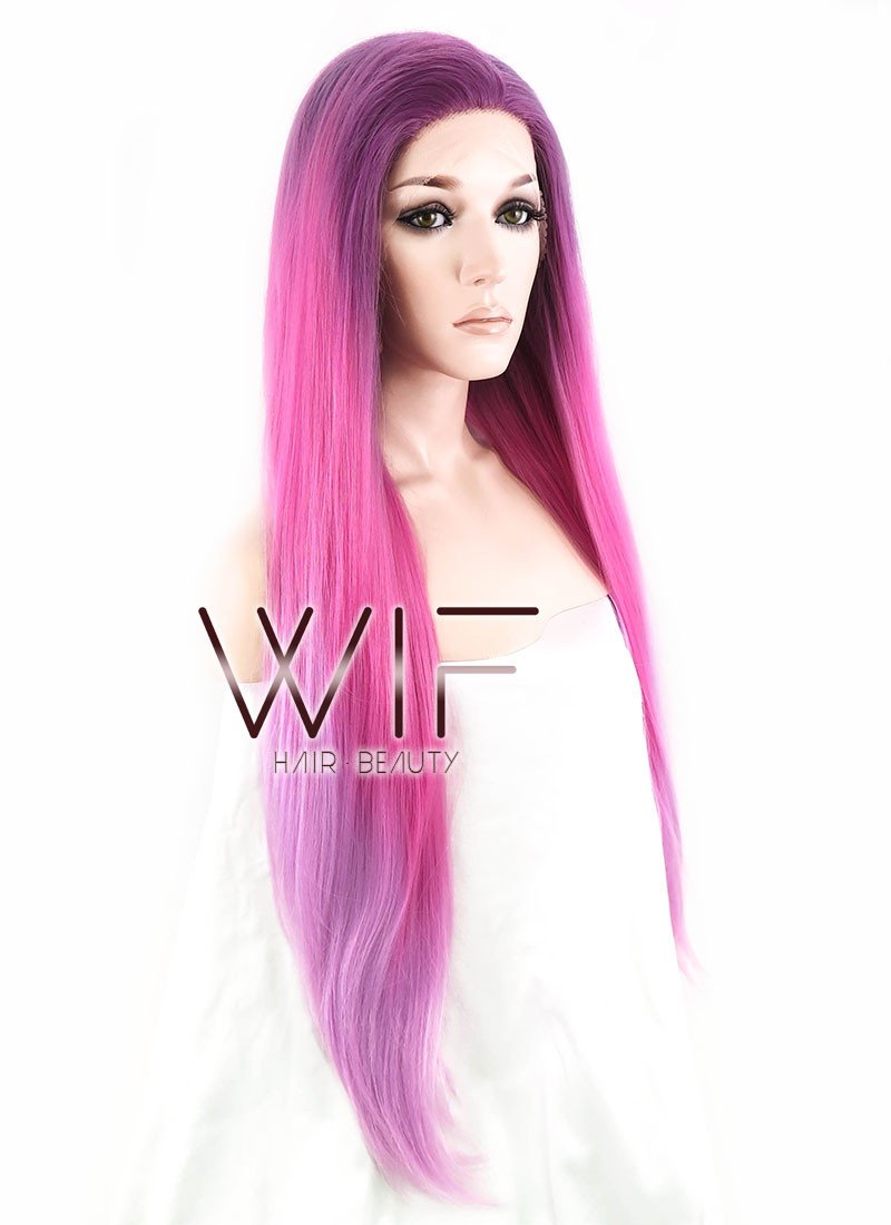 26" Straight Purple Magenta Ombre Lace Front Synthetic Wig LF768