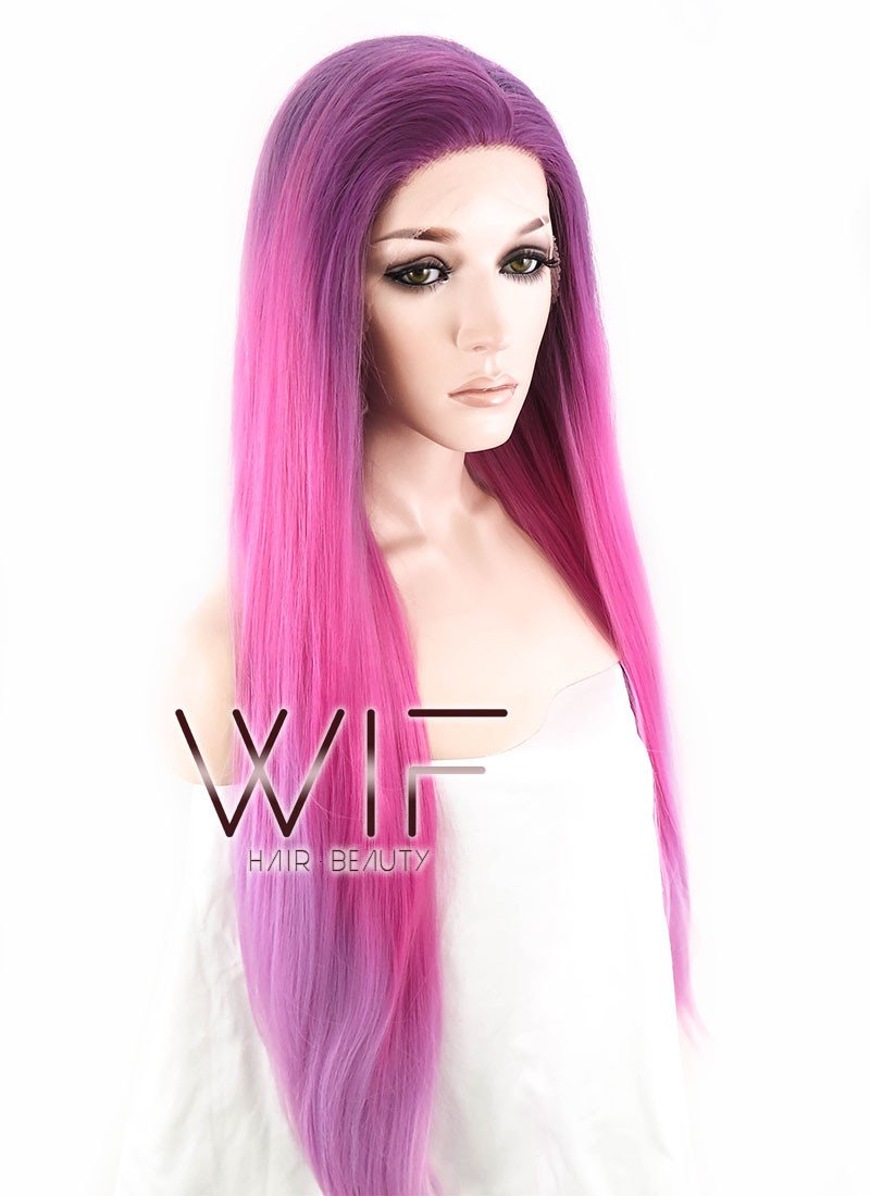 26" Straight Purple Magenta Ombre Lace Front Synthetic Wig LF768