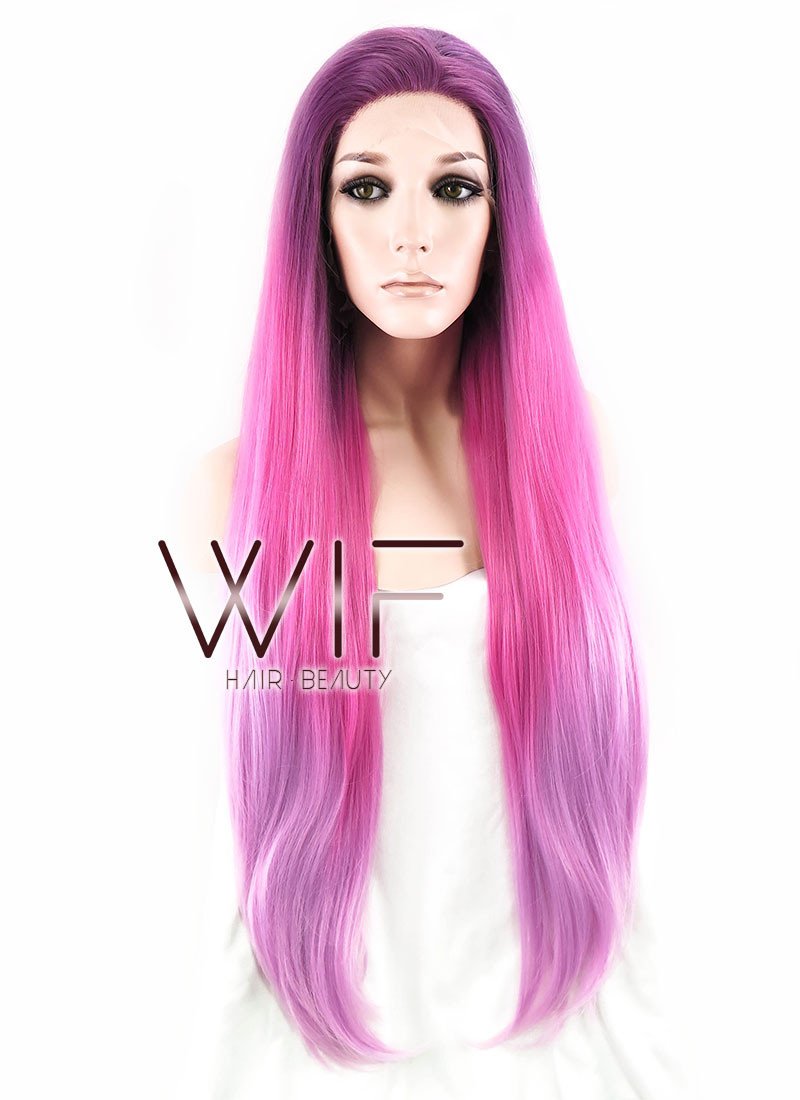 26" Straight Purple Magenta Ombre Lace Front Synthetic Wig LF768
