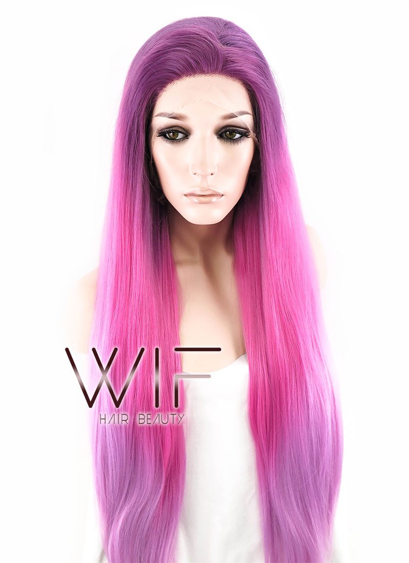 26" Straight Purple Magenta Ombre Lace Front Synthetic Wig LF768