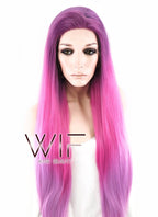 26" Straight Purple Magenta Ombre Lace Front Synthetic Wig LF768
