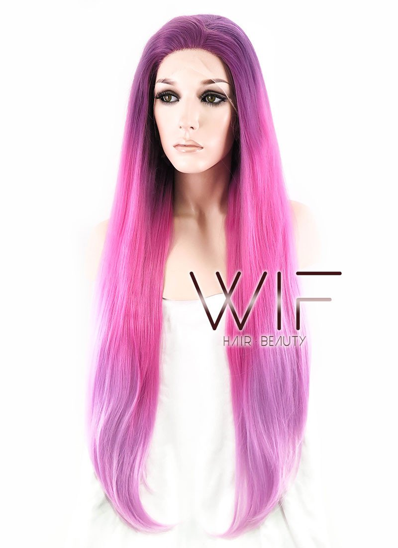 26" Straight Purple Magenta Ombre Lace Front Synthetic Wig LF768