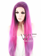 26" Straight Purple Magenta Ombre Lace Front Synthetic Wig LF768