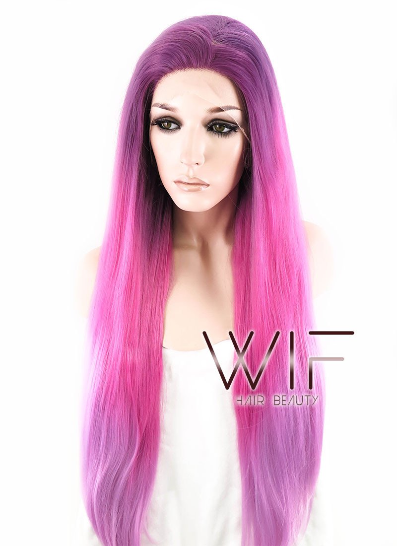 26" Straight Purple Magenta Ombre Lace Front Synthetic Wig LF768
