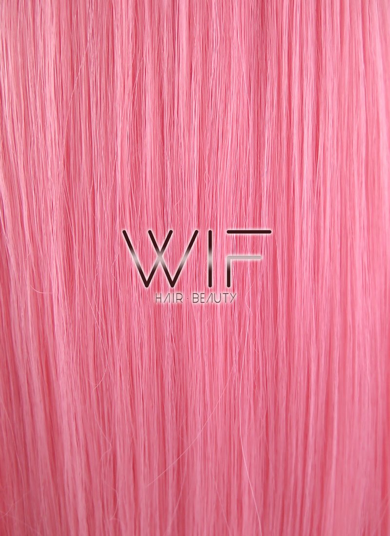 18" Long Straight Pink Customizable Made-To-Order Lace Front Synthetic Hair Wig LF769C