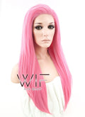 18" Long Straight Pink Customizable Made-To-Order Lace Front Synthetic Hair Wig LF769C