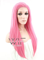 18" Long Straight Pink Customizable Made-To-Order Lace Front Synthetic Hair Wig LF769C