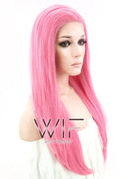 18" Long Straight Pink Customizable Made-To-Order Lace Front Synthetic Hair Wig LF769C