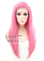 18" Long Straight Pink Customizable Made-To-Order Lace Front Synthetic Hair Wig LF769C