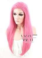 18" Long Straight Pink Customizable Made-To-Order Lace Front Synthetic Hair Wig LF769C