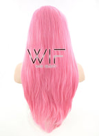 18" Long Straight Pink Customizable Made-To-Order Lace Front Synthetic Hair Wig LF769C