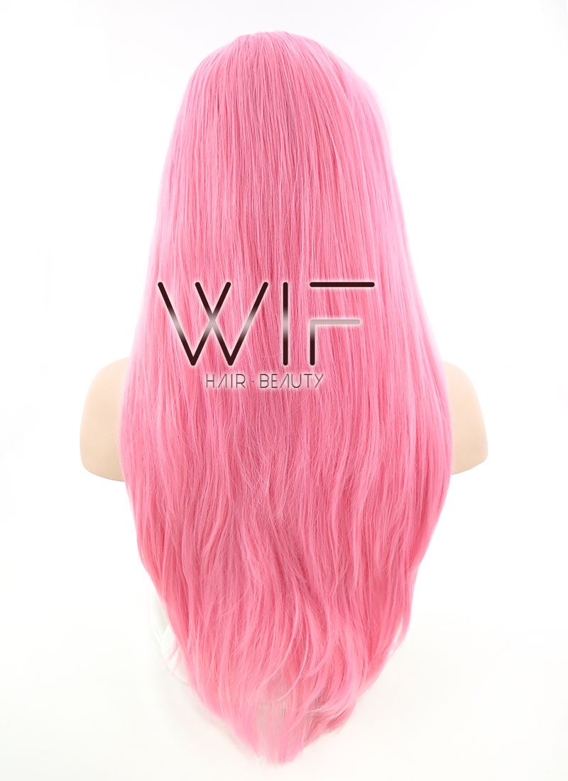 18" Long Straight Pink Customizable Made-To-Order Lace Front Synthetic Hair Wig LF769C