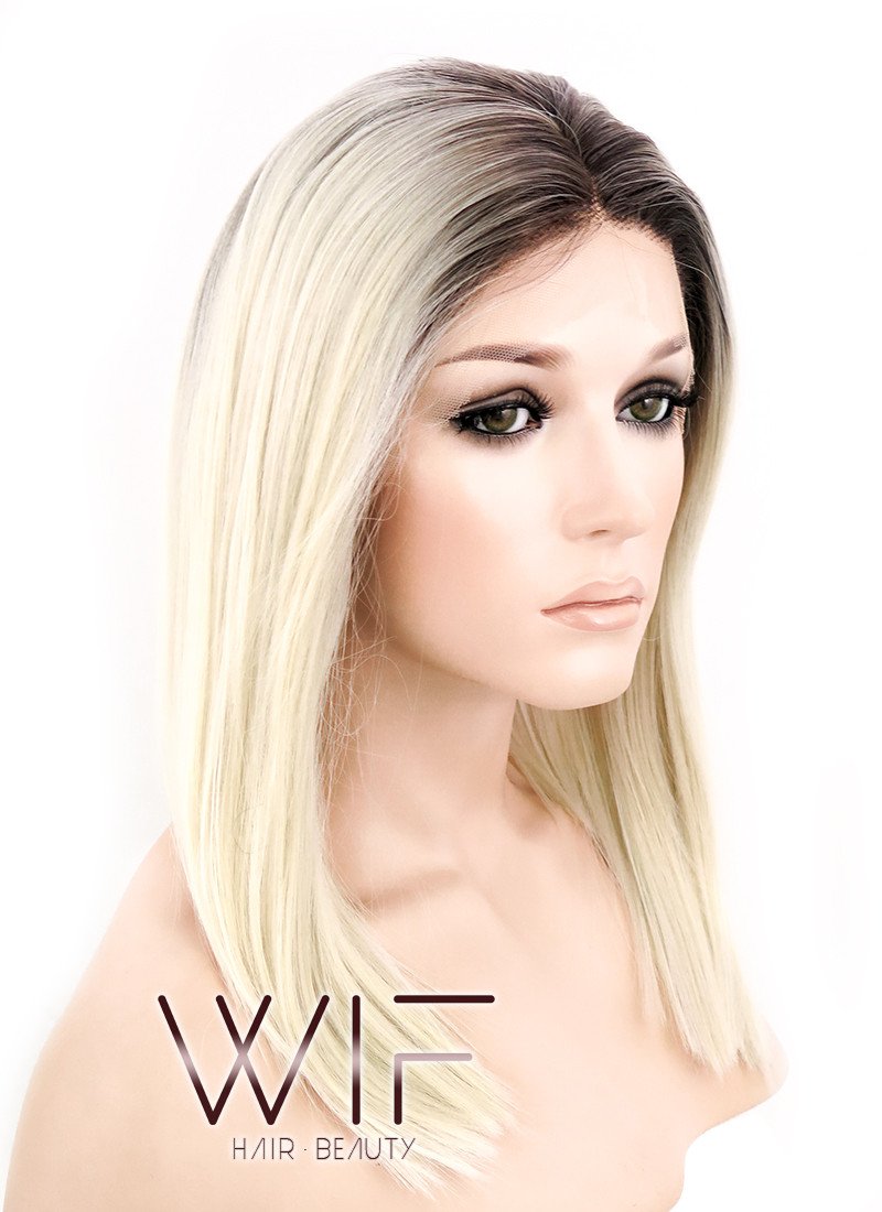 14" Straight Light Blonde With Dark Roots Lace Front Synthetic Wig LF770A