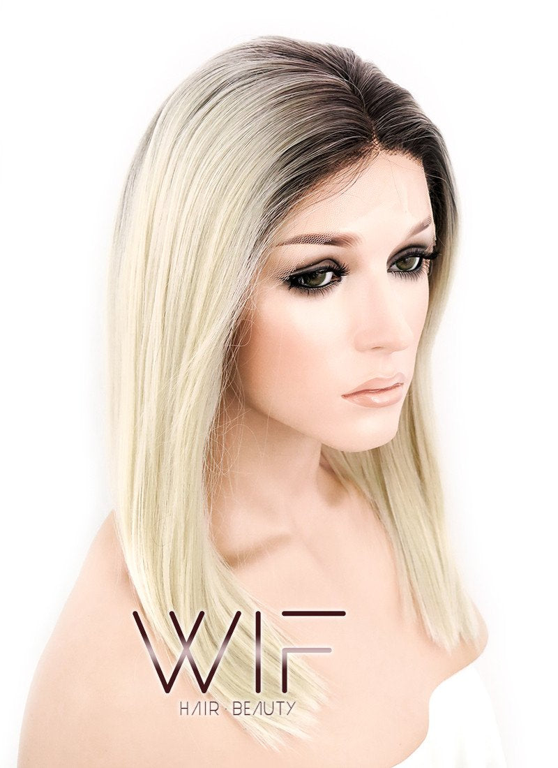 14" Straight Light Blonde With Dark Roots Lace Front Synthetic Wig LF770A