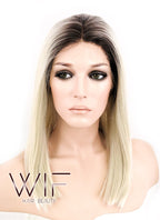 14" Straight Light Blonde With Dark Roots Lace Front Synthetic Wig LF770A